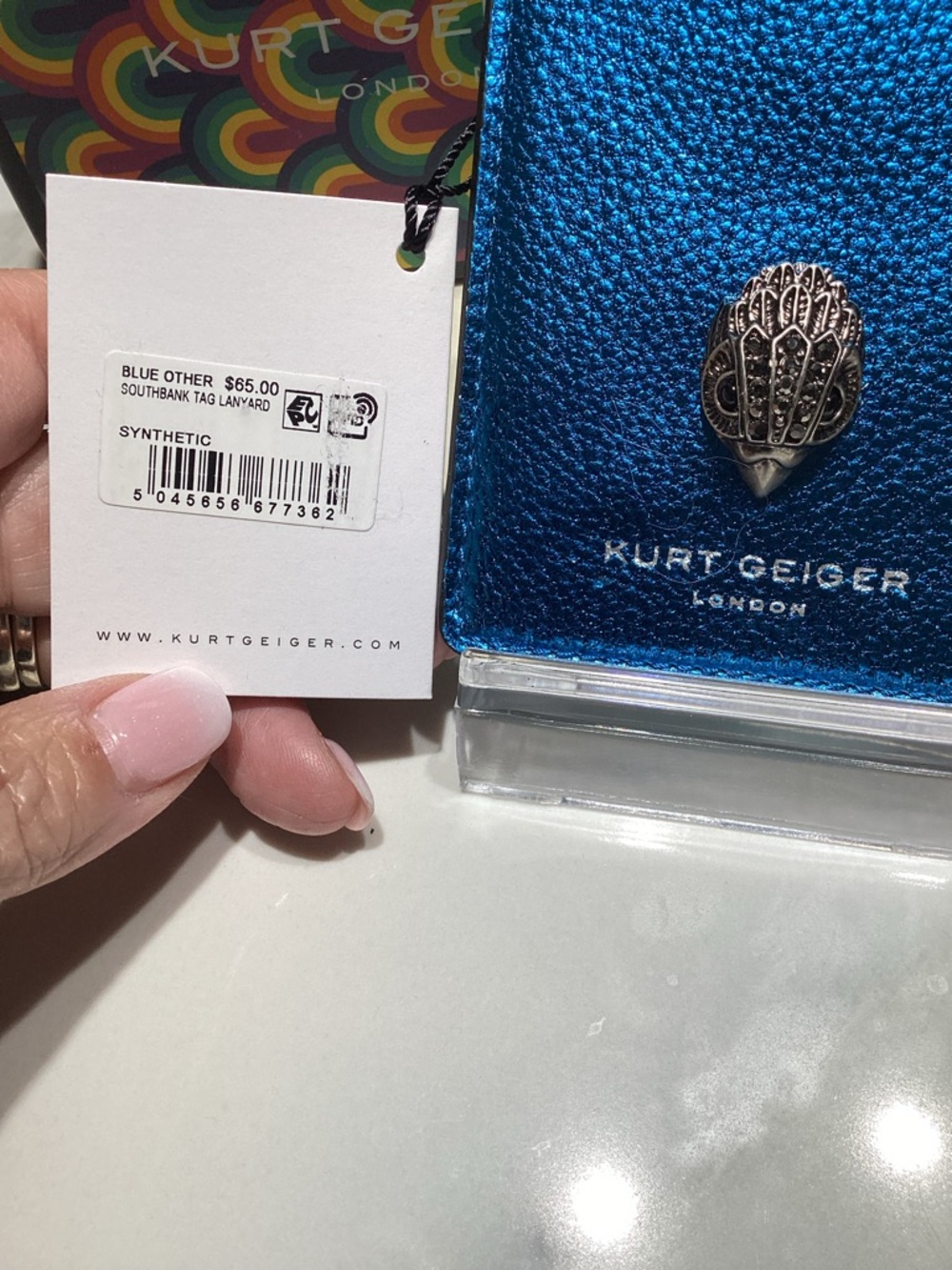 Kurt Geiger Metallic Blue, multi Southbank Tag LANYARD NWT - Picture 3 of 5